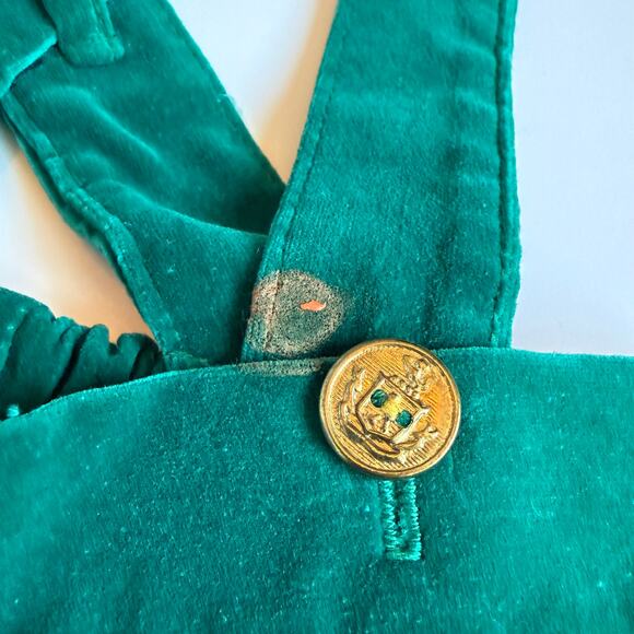 Vintage Baby Suspender Short Set Green Velour 6-9m - Picture 12 of 16
